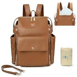miss fong Diaper Bag Backpack Baby Diaper Bag for Girls and Boys, Leather Purse with 13 Pockets Diaper Bag Organizer,Changing Pad,Stroller Straps,4 Insulated Pockets