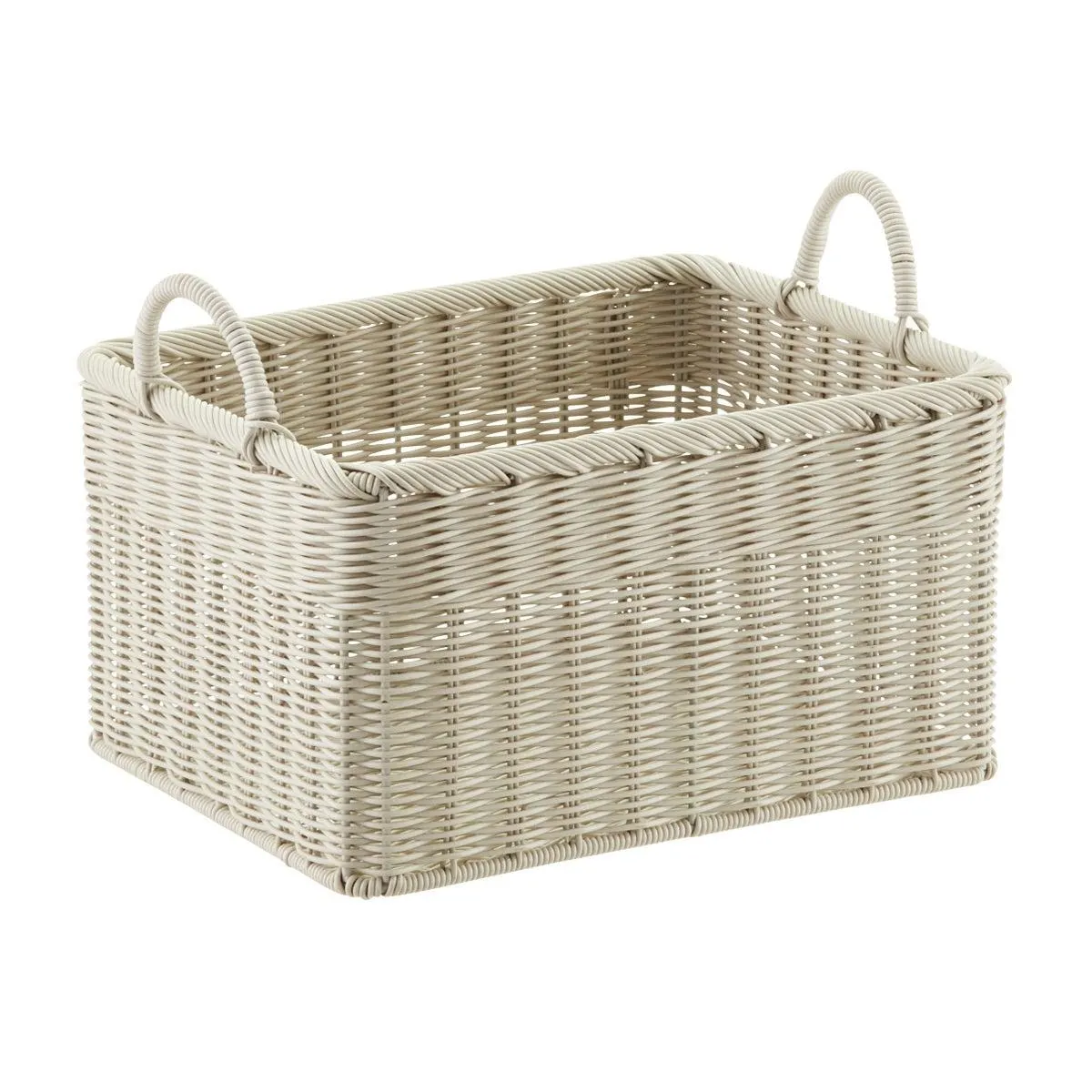 Large Woven Plastic Bin w/Handles Stone