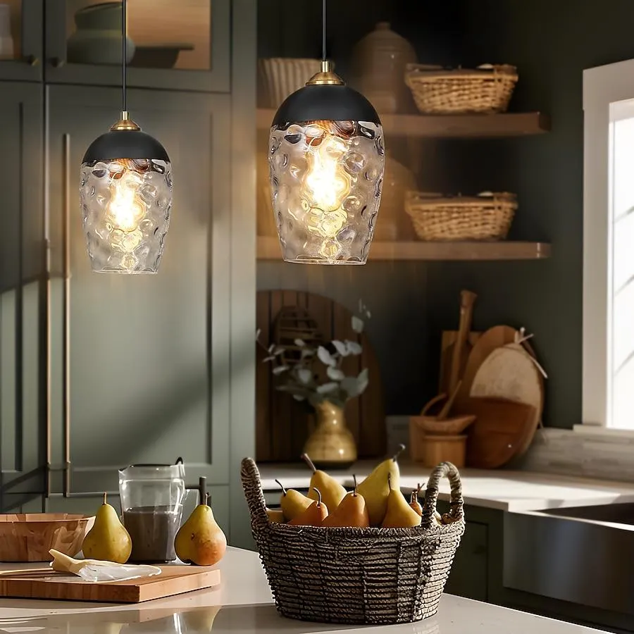 ZEVNI Mort Modern 1 -Light Matte Black and Gold Dining Room Pendant Transitional Art glass Bell Mini Hanging Kitchen island light