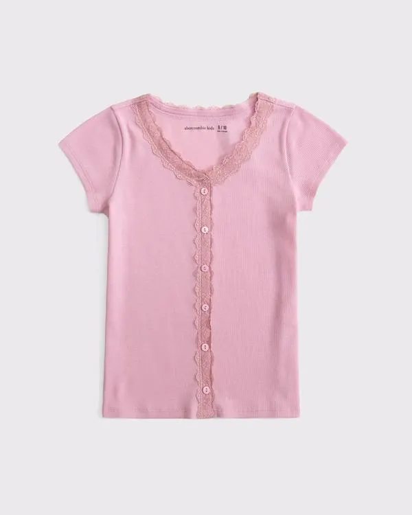 lace-trim button-through tee