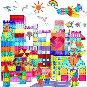 Magnetic Tiles - 100 Pieces Magnetic Blocks for Kids, Magnet Tiles Building Blocks Set, Construction STEM Magnet Toys Gift for Kids, Boys and Girls 3 4 5 6 7 8+ Year Old