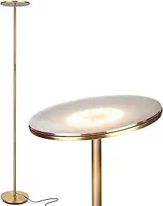 Brightech Sky Flux Dimmable LED Floor Lamp – Super Bright Floor Lamp for Living Room and Offices – Torchiere Standing Lamp with 3 Light Options, Tall Lamp for Bedroom Reading and More - Brass
