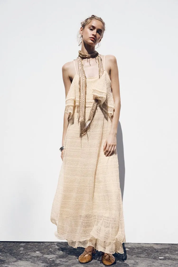 POINTELLE KNIT RUFFLED DRESS