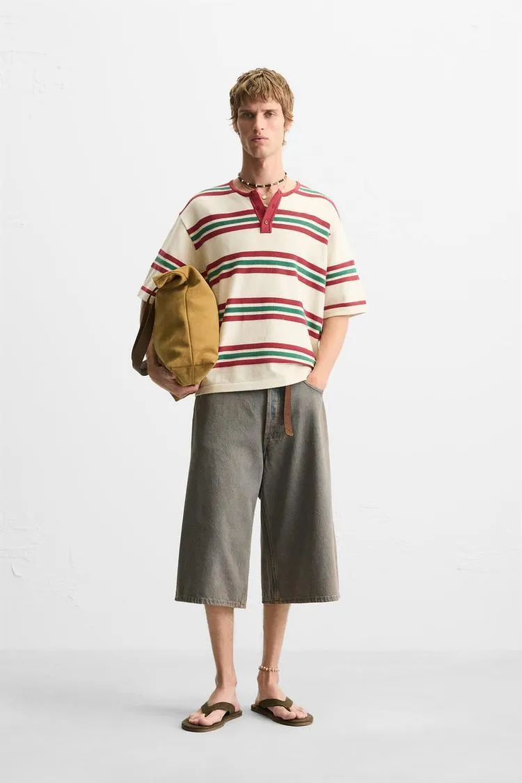 STRIPED TEXTURED KNIT T-SHIRT