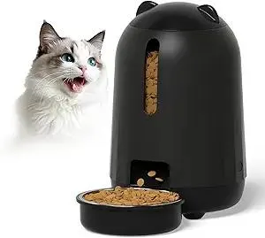 PAPIFEED Automatic Cat Feeder, 3L Timed Cats Food Dispenser with Dual Power Supply, Auto Pet Feeder with Programmable Portion Control for Cats and Small Dogs, Black