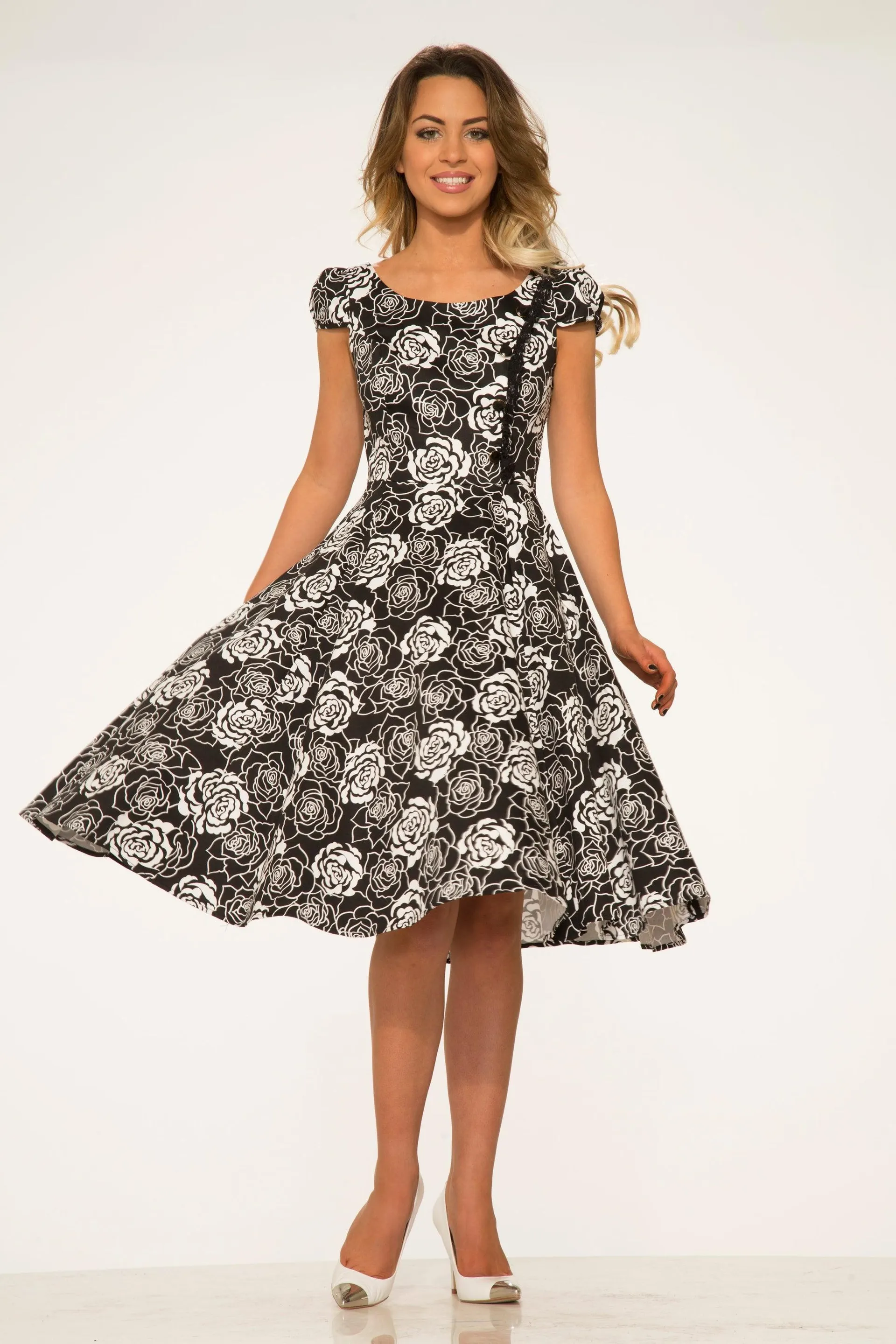 Black & White Rose Swing Dress