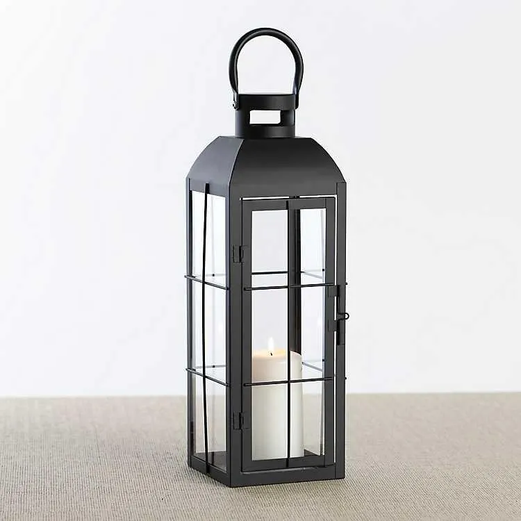Matte Black Window Pane Lantern, 17 in.
