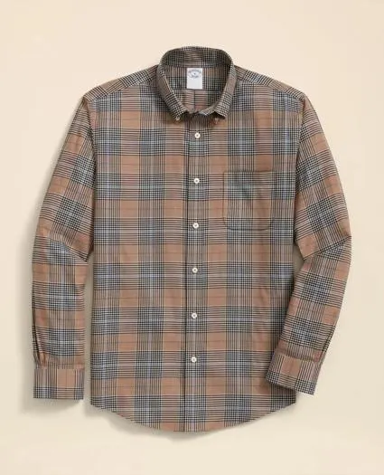 Stretch Supima ® Cotton Non-Iron Twill Polo Button Down, Glen Plaid Sport Shirt