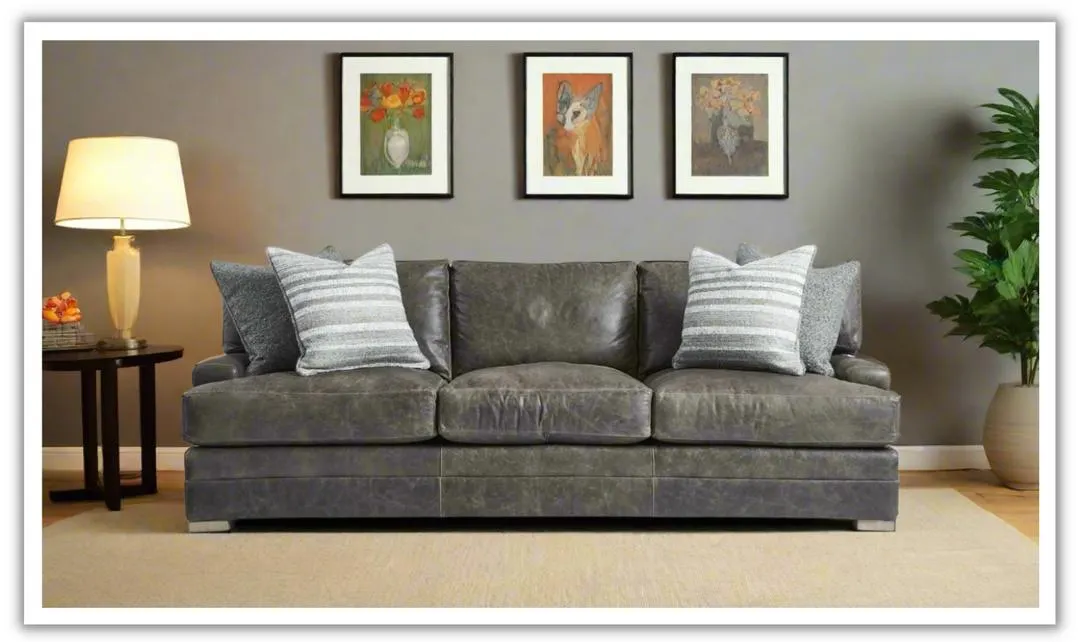 Bernhardt Burnham 3-Seater Leather Sofa in Distressed Brown