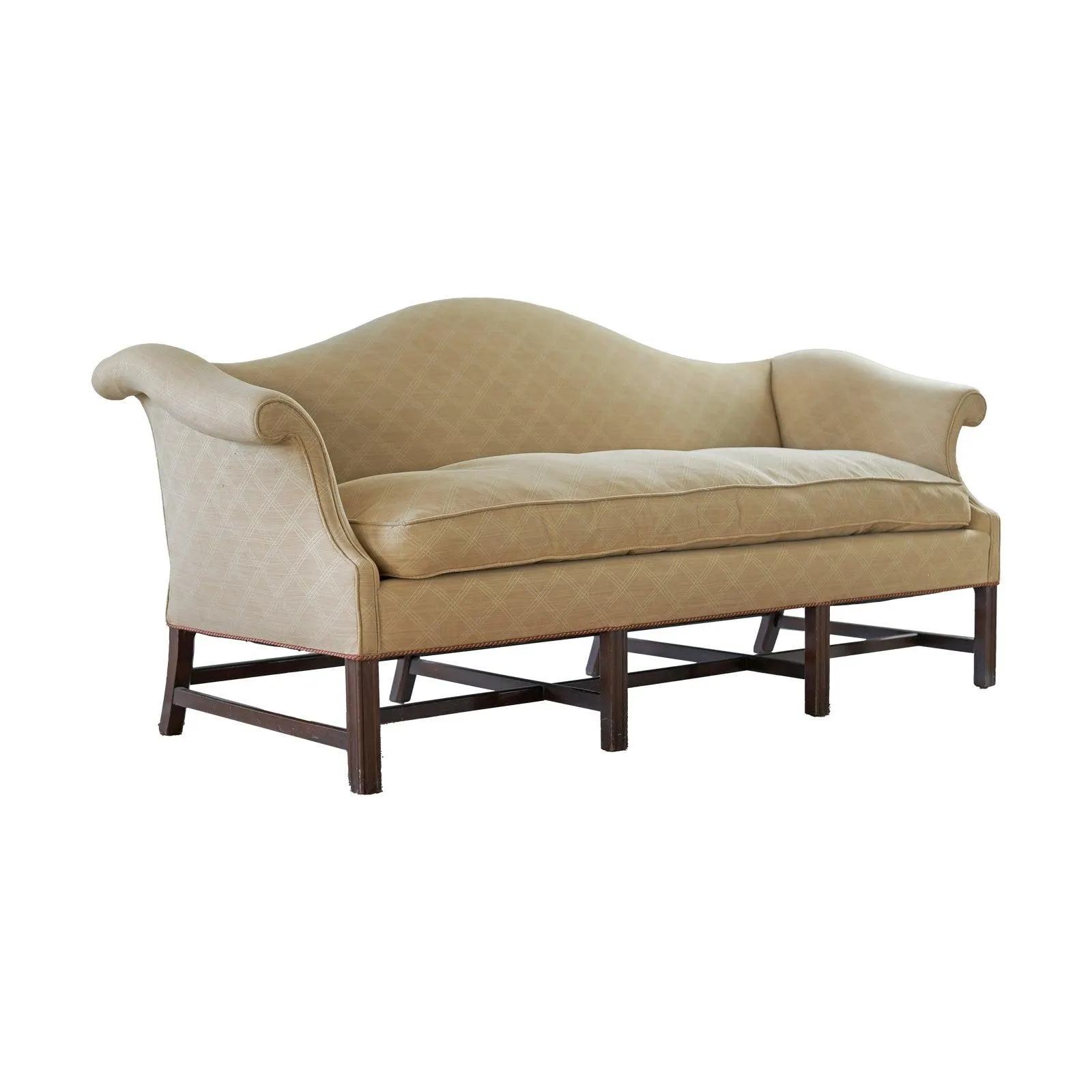 Mid 20th Century Vintage Chippendale Style Camelback Style Wood & Hogan Camelback Sofa