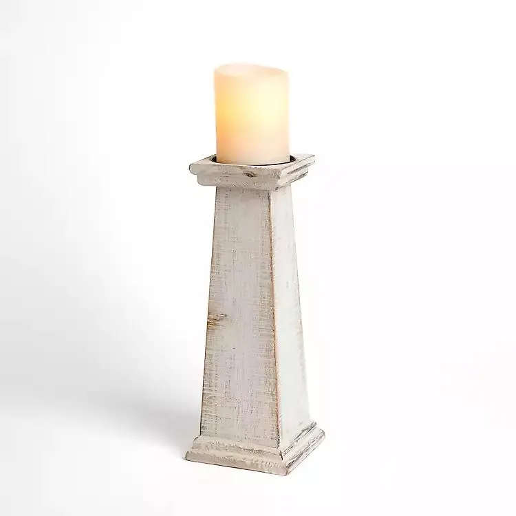 Whitewashed Wood Tapered Candle Holder, 12 in.