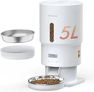 Automatic Cat Feeder - Nityers 21 Cups/5L Timed Cat Food Dispenser with Freshness Preservation, 1-6 Meals/Day, Programmable Portions, Low Food Sensor, 10s Voice, Auto Pet Feeder for Cats & Small Dogs