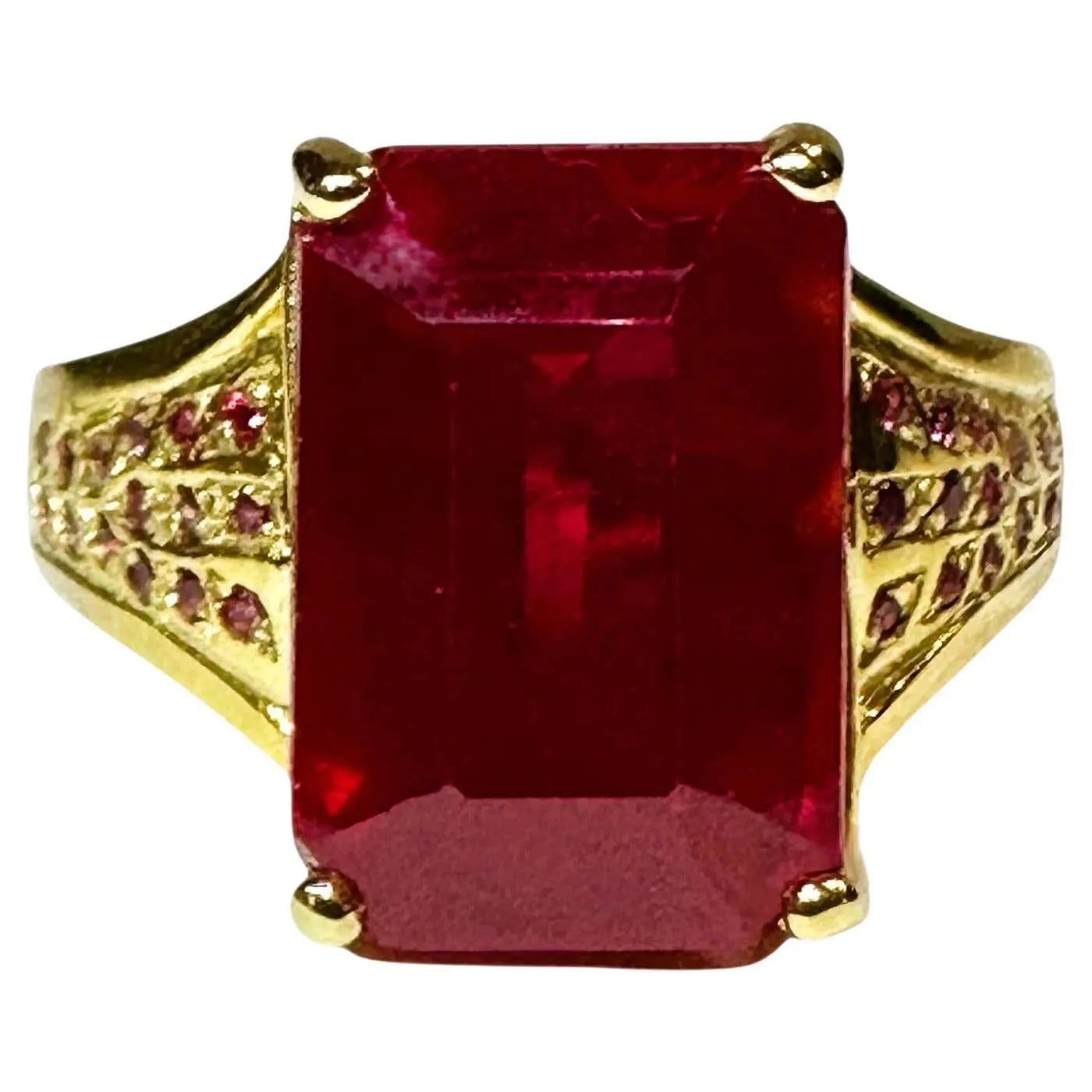 New 8.20 Carat Red & Diamond Cut Red Sapphire 24k Y Gold PL Sterling Ring
