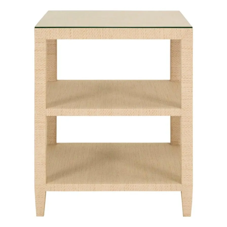 Matthew Izzo Home Amie Square Natural Grasscloth Three Tier Side Table