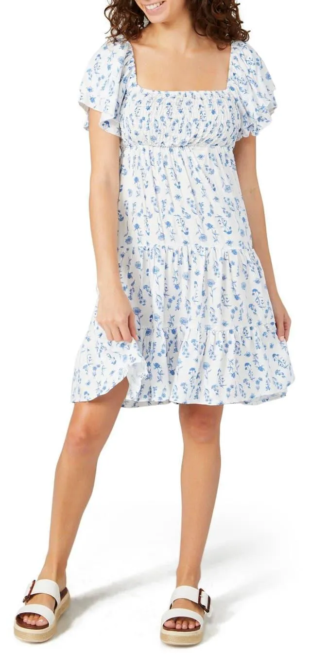 Discreet Juniors Smock Floral Tier Dress