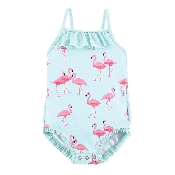 Hudson Baby Girls Baby Swimsuit, Mint Flamingo