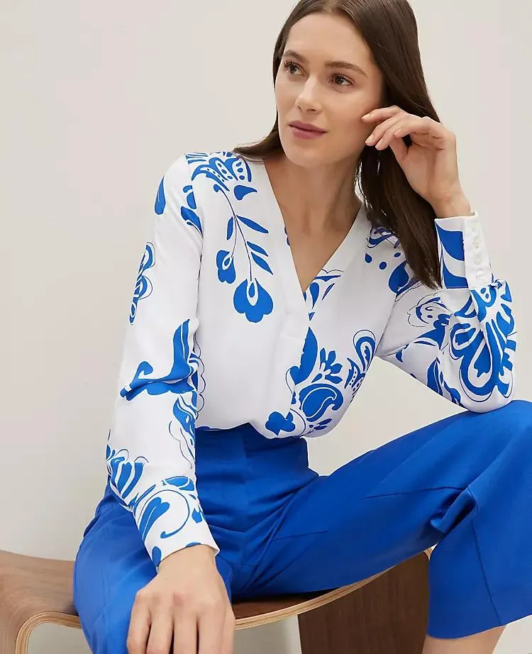 Floral Mixed Media V-Neck Top