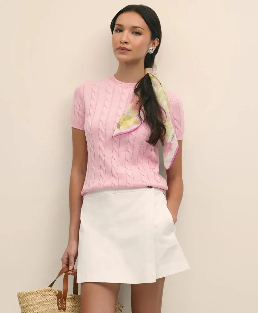 Supima ® Cotton Cable Short-Sleeve Sweater Shell