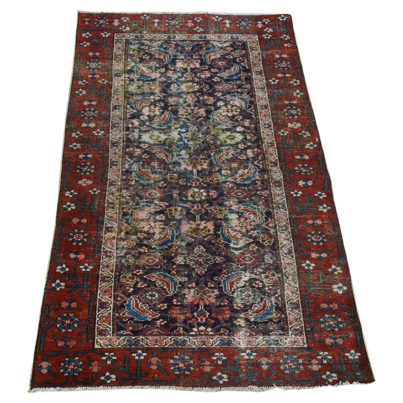 3'1"x5'4" Wine Red Antique North West Persian Hand Knotted All Wool Oriental Rug