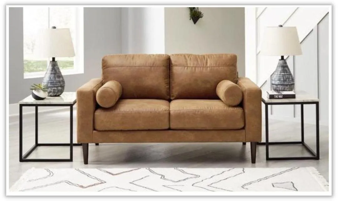 Telora 2-Seater Caramel Faux Leather Loveseat