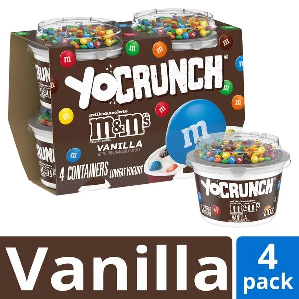 YoCrunch Low Fat Vanilla Yogurt with M&Ms(R), 4 oz, 4 Pack