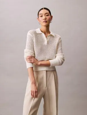 Open Stitch Polo Sweater