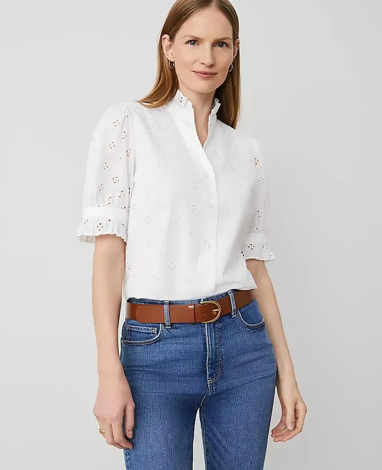 Eyelet Ruffle Collar Blouse