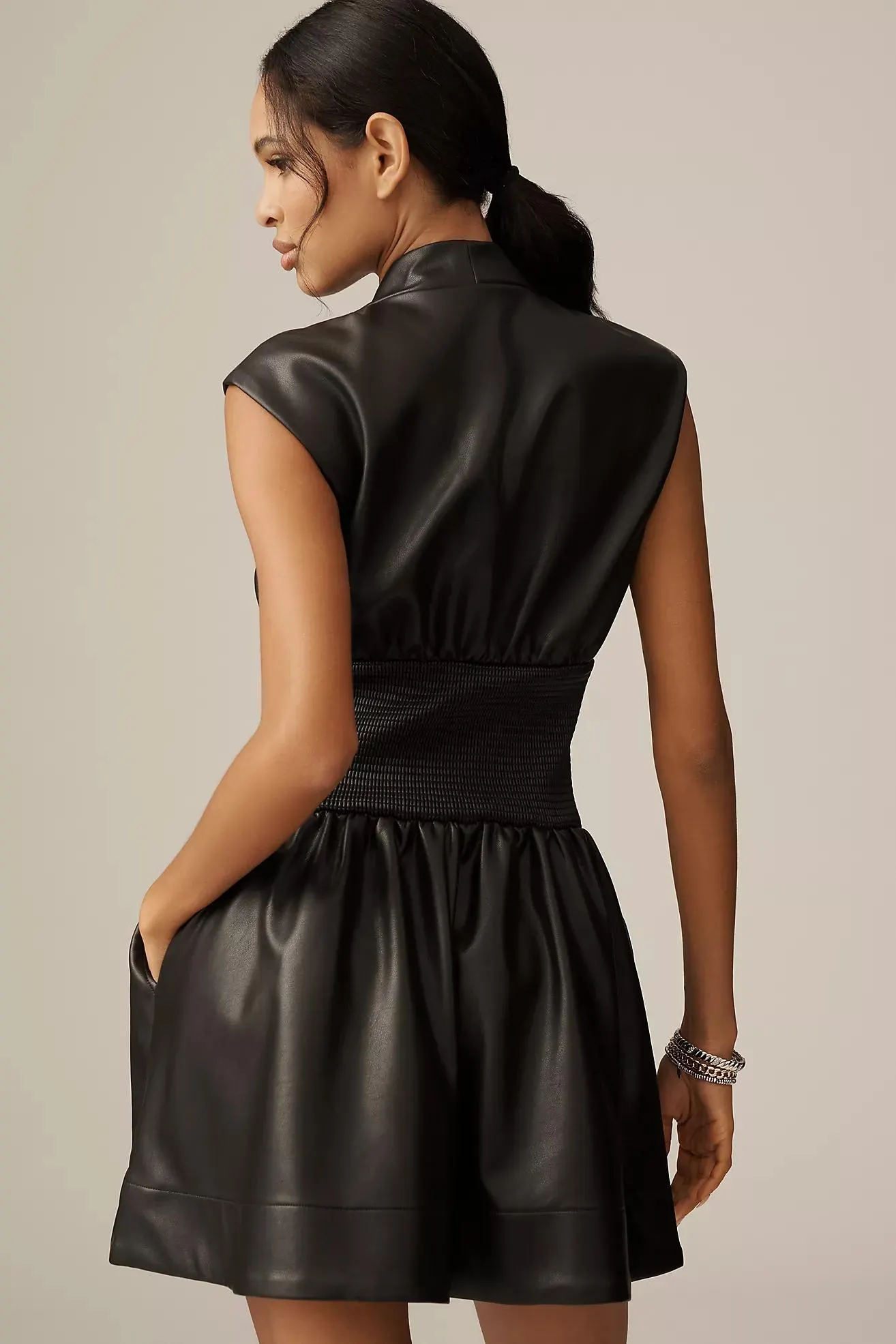The Tommie Faux-Leather Front-Zip Mini Shirt Dress