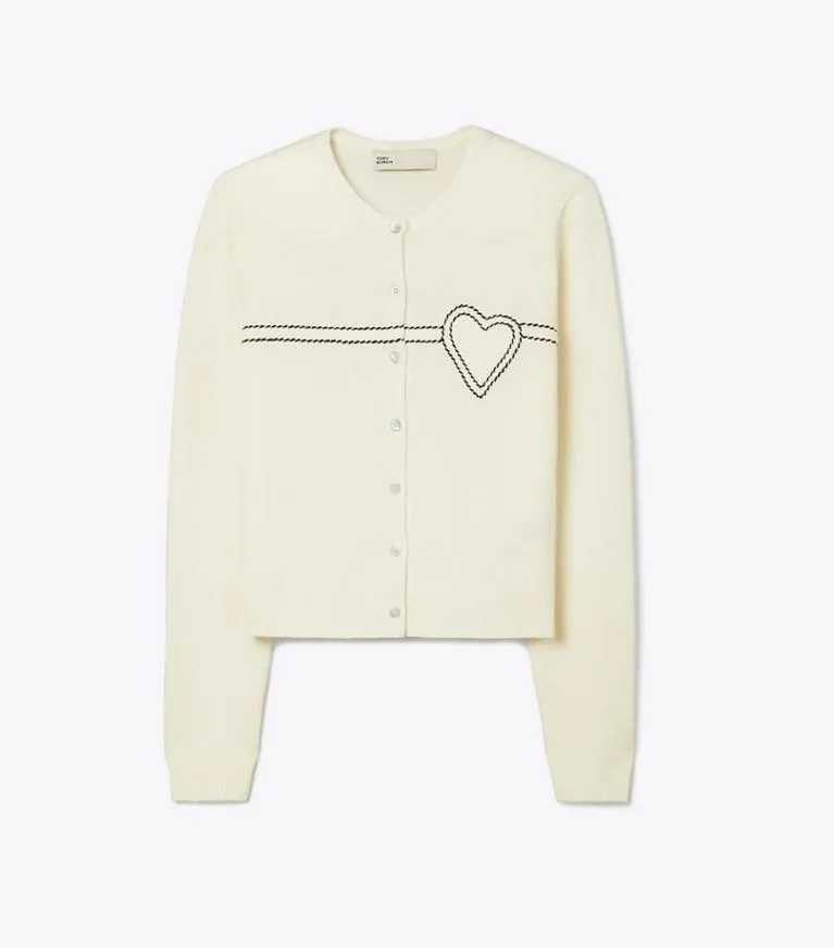 HEART PICKSTITCH CASHMERE CARDIGAN
