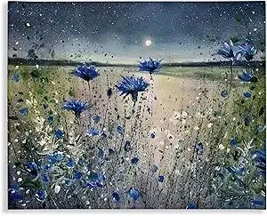 Stupell Industries Blooming Blue Flowers Night Moon Canvas Wall Art, Design by Jennifer Taylor Art