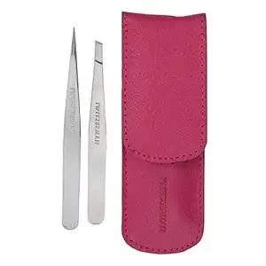 Tweezerman Petite Tweeze Set with Travel Case - Point and Slant Tweezers, Tweezers for Travel (Assorted Colors)