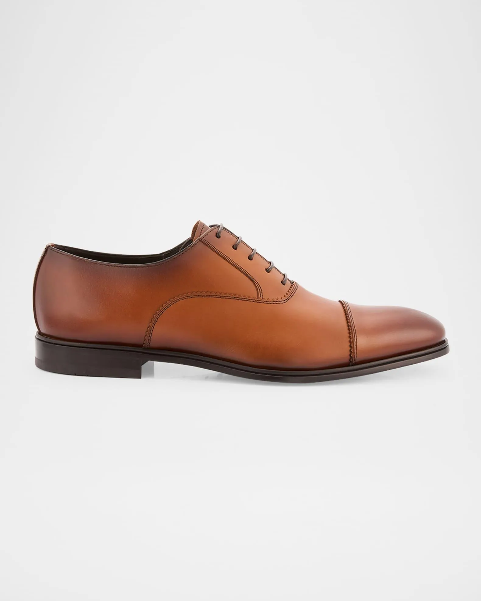 Men's Boston Brogue Leather Cap-Toe Oxfords