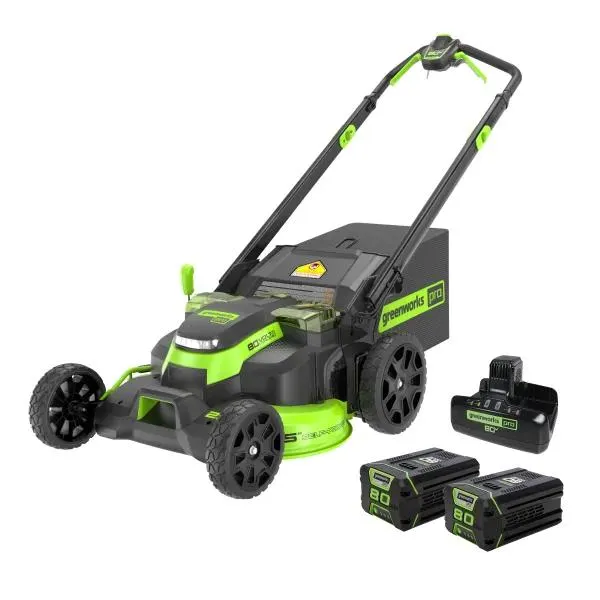 Greenworks 80V 25" Self-propelled Mower with Two 2.5 Ah Batteries and 8A Dual Port Rapid Charger