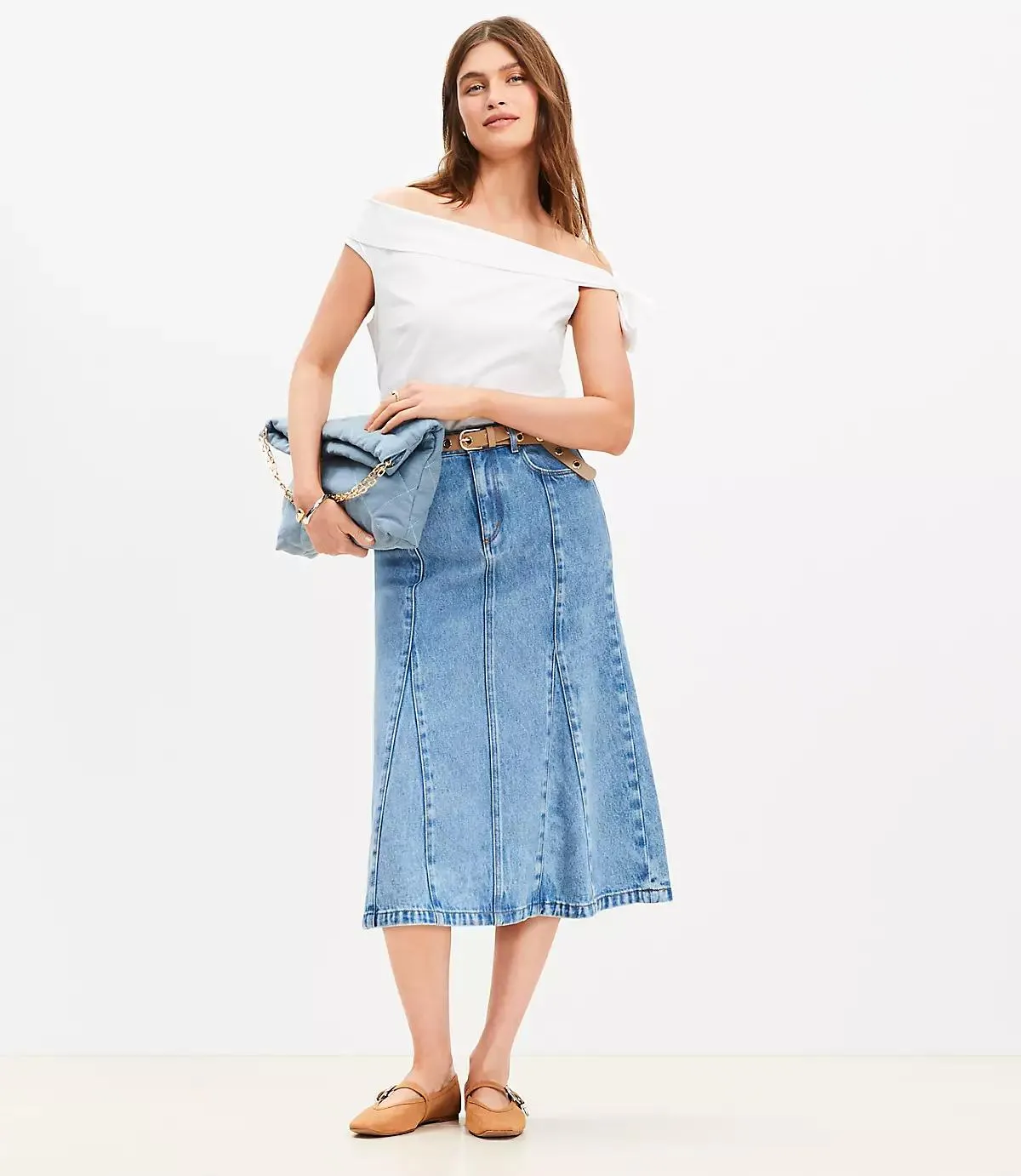 Denim Trumpet Midi Skirt in Authentic Vintage Mid Wash