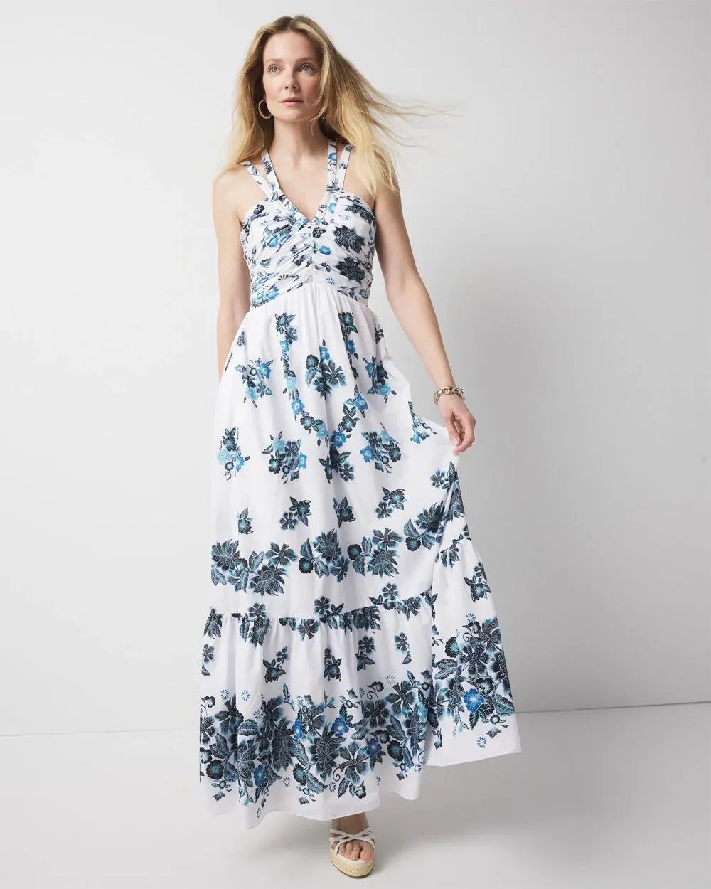 Strappy Floral Halter Maxi Dress