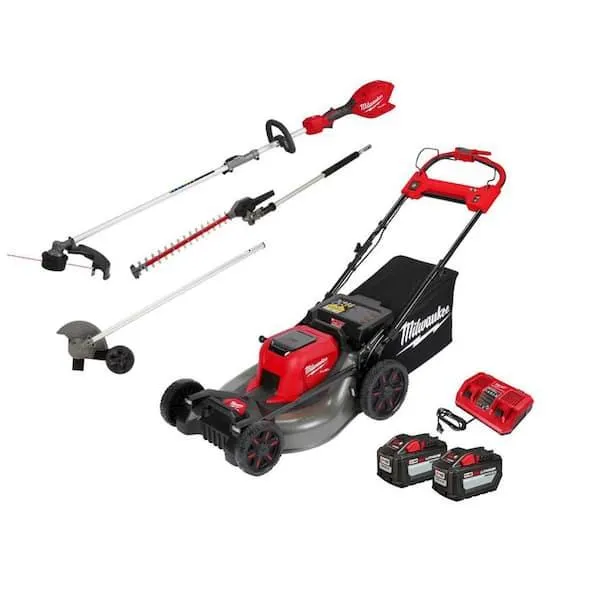 M18 FUEL Brushless 21 in. Self-Propelled Mower w/ String Trimmer, Edger, Hedge Trimmer, (2) 12.0 Ah Batteries, Charger