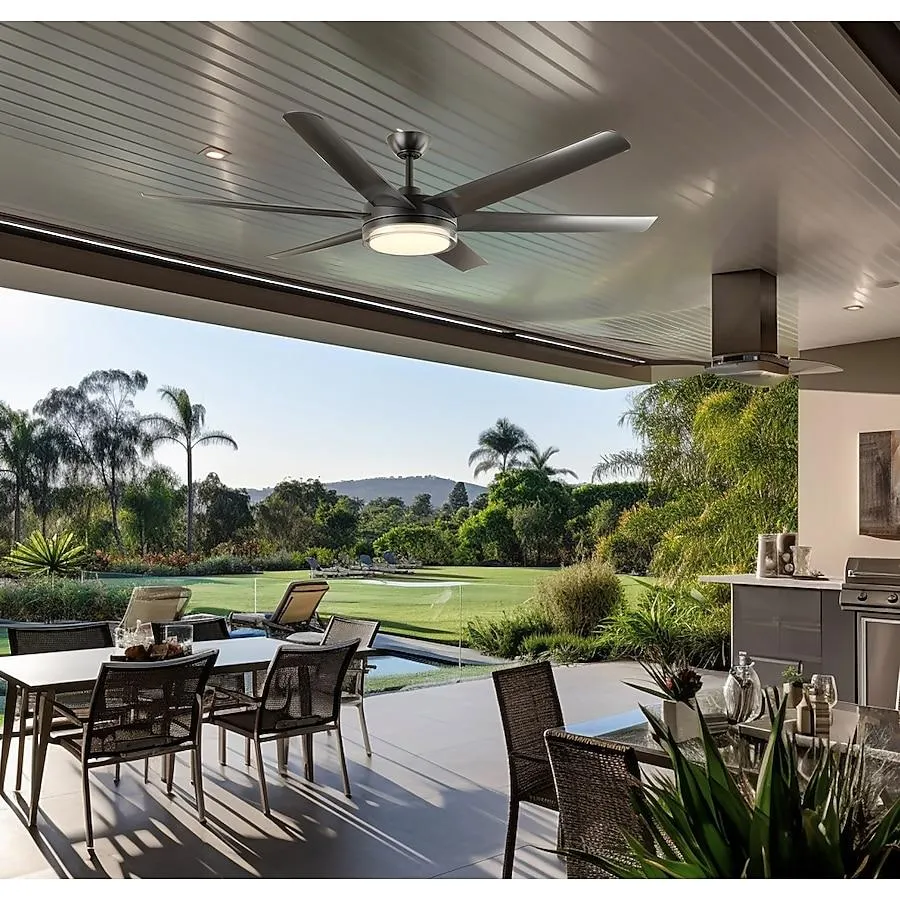 Minka Ceiling Fan Co. Voltaire 65-in Black Color-changing Integrated LED Indoor/Outdoor Smart Ceiling Fan with Light and Remote (6-Blade)