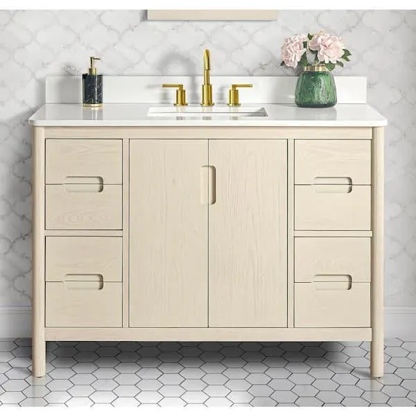Montrose 49 in. Single Sink Natural Elm Bath Vanity with White Quartz Top (Assembled)