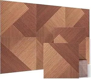 BUBOS Large Acoustic Panels,6 Pack Wood-Pattern Printing Soundproof Wall Panels, Total Size 70.8 x 47.2 Inches Self-Adhesive Decorative Sound Absorbing Panels for Studio, Home,Deep Diamond Weave