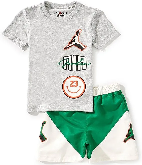 Little Boys Short Sleeve Stacked Logo Graphic Jersey T-Shirt & Color Block Woven Shorts Set