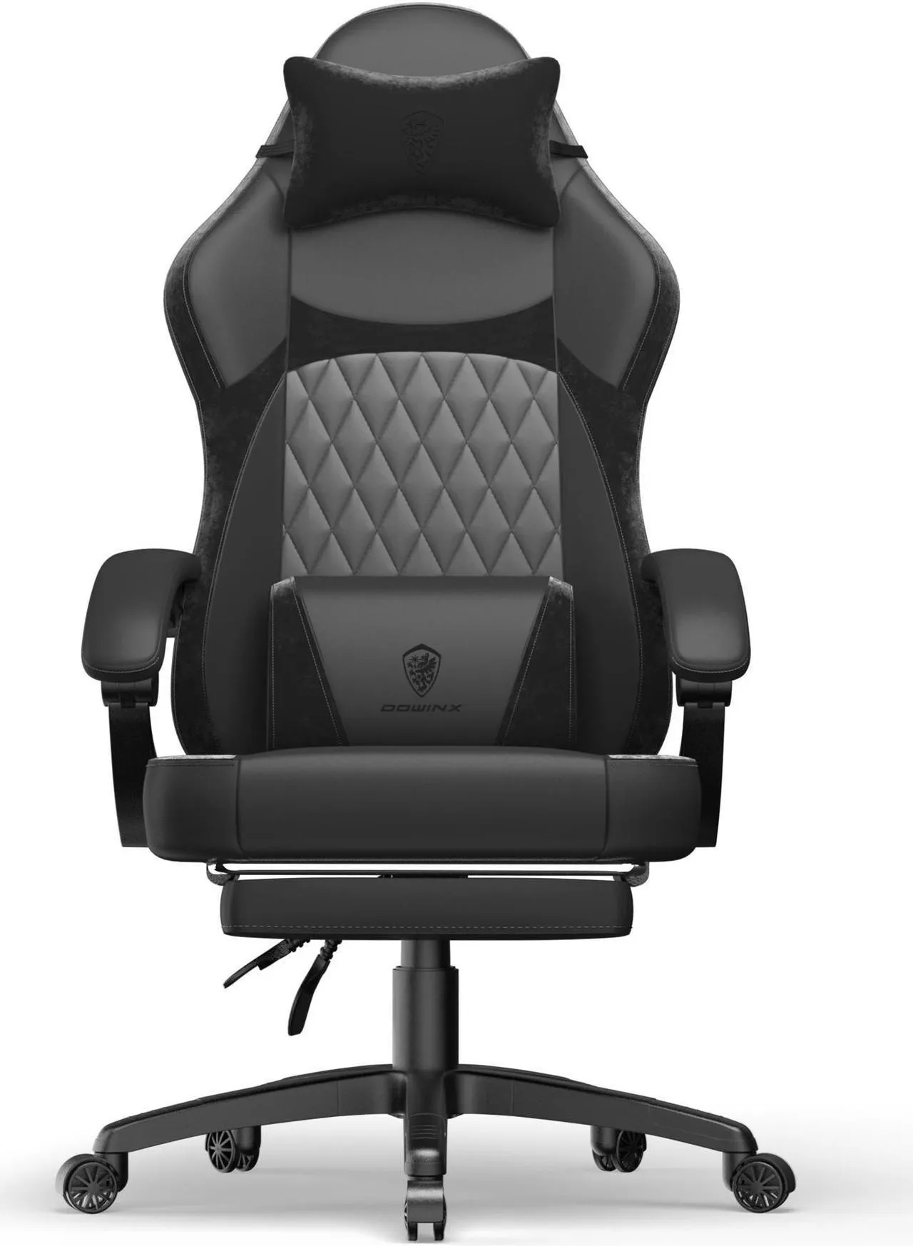 Dowinx Ergonomic Gaming Chair with Pocket Spring Cushion and Massage Lumbar Support, High Back Leather Office Chair with Footrest, 300LBS Capacity, Black