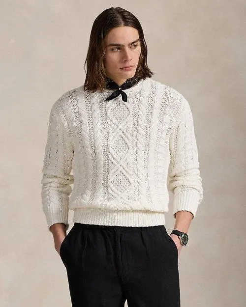 Aran-Knit Cotton Rollneck Sweater