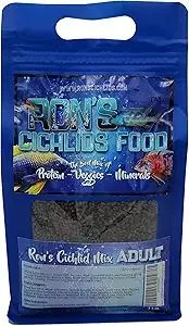 RON'S CICHLIDS African Cichlid Fish Food, Premium Tropical Fish Food Pellets with Protein, Veggies & Fruits for Healthier, Brighter & Bigger Tropical Fish & Cleaner Tanks, Adult Blend, 1 LB