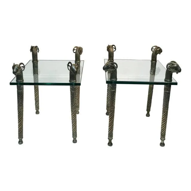 Late 20th Century Ram's Head Side Accent Tables - a Pair