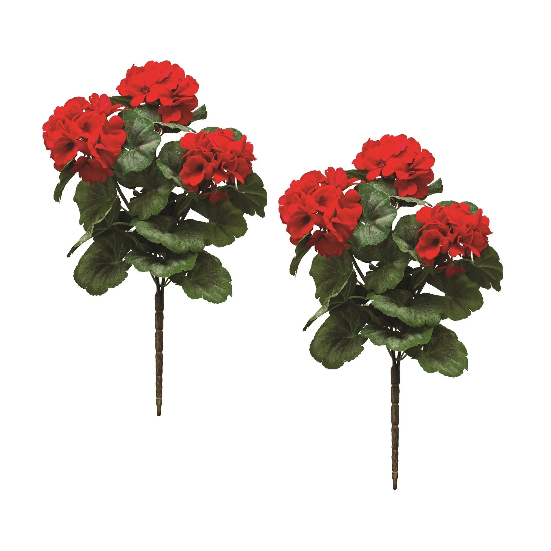 Red Geranium Floral Bush, Set of 2