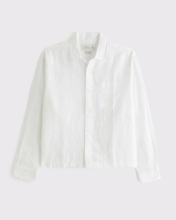 Cropped Linen Button-Up Shirt
