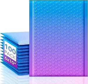 Fuxury Cute Design Bubble Mailers 6x10" 100 Pack Opaque Padded Envelopes Self Seal Pattern Shipping Envelopes for Mailing Jewelry Makeup Cards #0 Thick Bubble Padded Mailer BluePurple