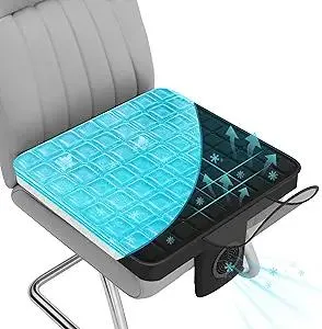 Cooling Gel Seat Cushion with 12V Power Fan, 4D Air Fiber Support Pad for Office Chair, Car Seat, Gaming, Wheelchair – 3-Speed Turbo Airflow, Breathable & Non-Slip Design