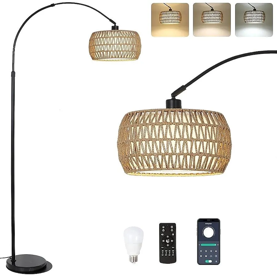ZAKLOOP Lamps 65-in Black Shaded floor lamp Floor Lamp with Rattan Shade