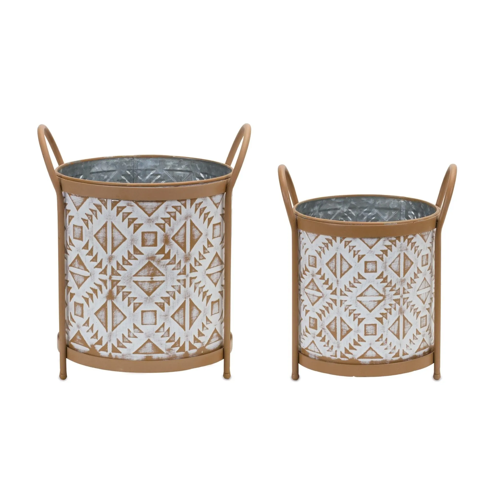 Footed Metal Aztec Planter, Set of 2